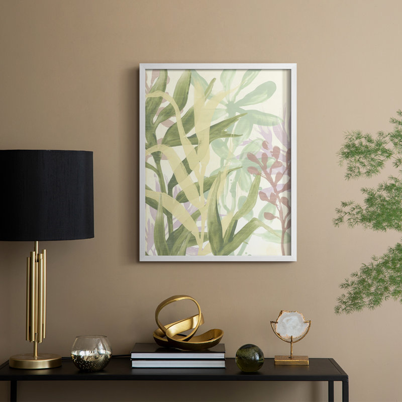 «Dreamy Tropical Leaves I», reproduction encadrée - bois massif, H 15 po x l 12 po, Blanc