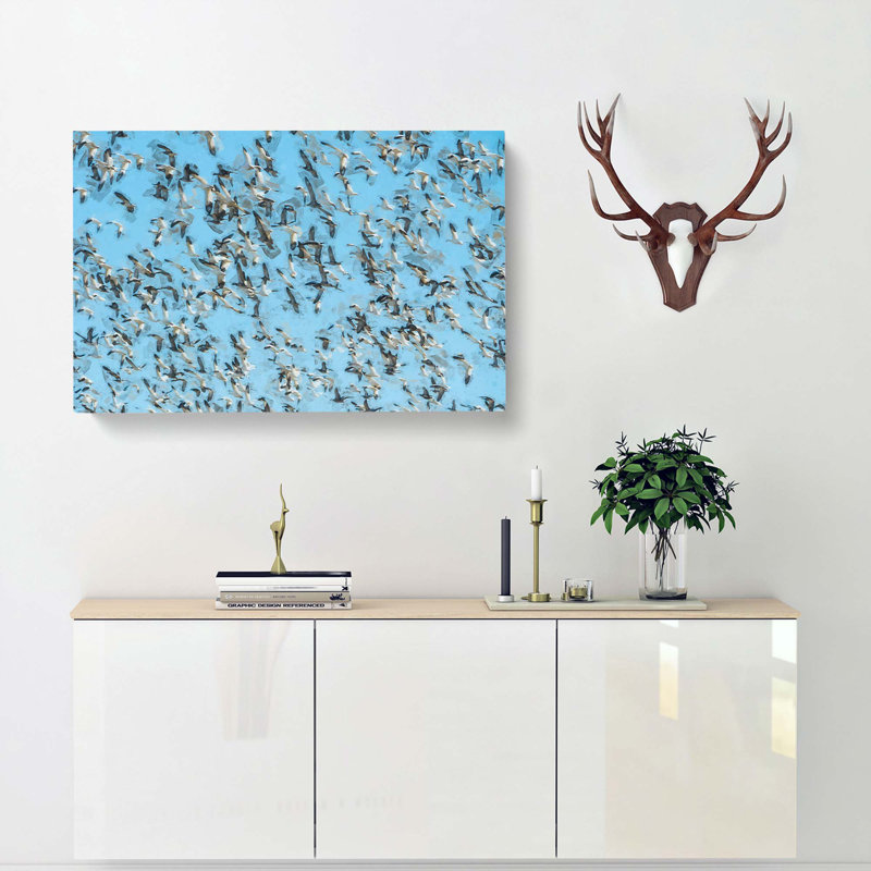 Snow Geese In Flight In Abstract - Wrapped Canvas Painting, 50cm H x 76cm W x 3cm D
