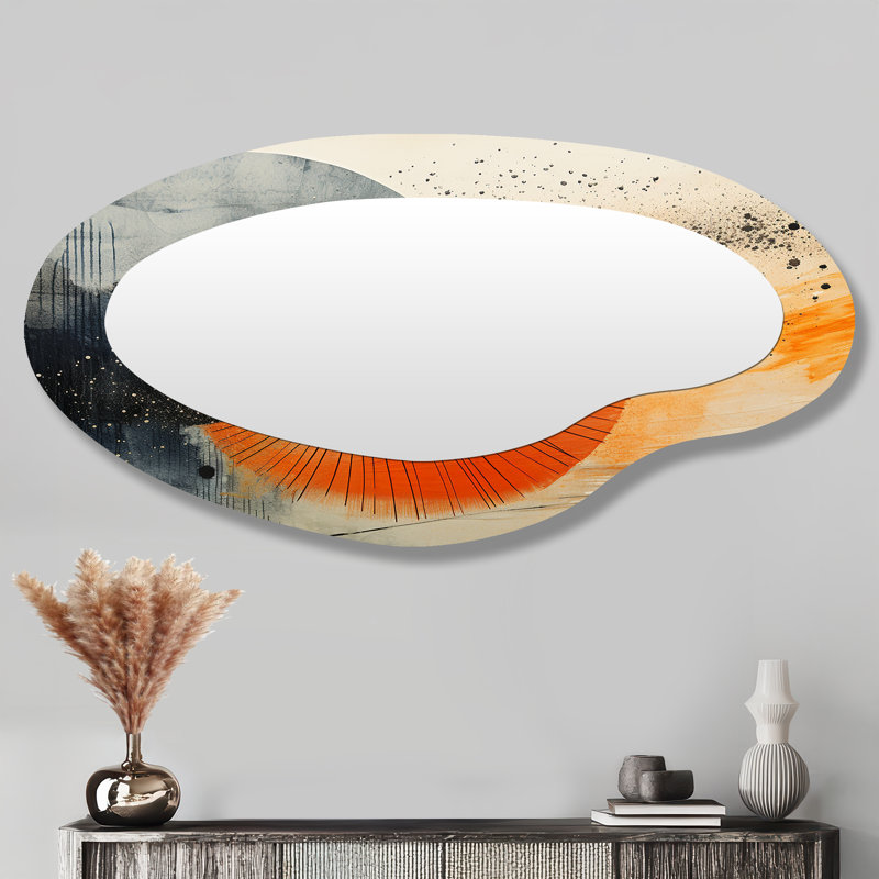 Éclipse solaire noire et orange - Formes asymétriques abstraites - Grand miroir mural moderne