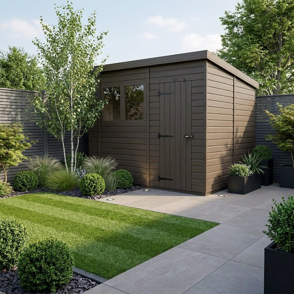 Total Sheds 10ft x 10ft Composite Pent Garden Shed - Single Door - With Windows - EPDM Rubber Roof - UK Manufactured