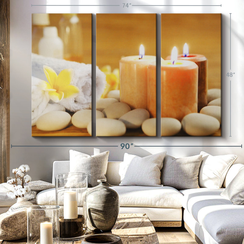 Spa Candle Trio, reproduction sur toile, H 48 po x l 74 po x P 1,25 po