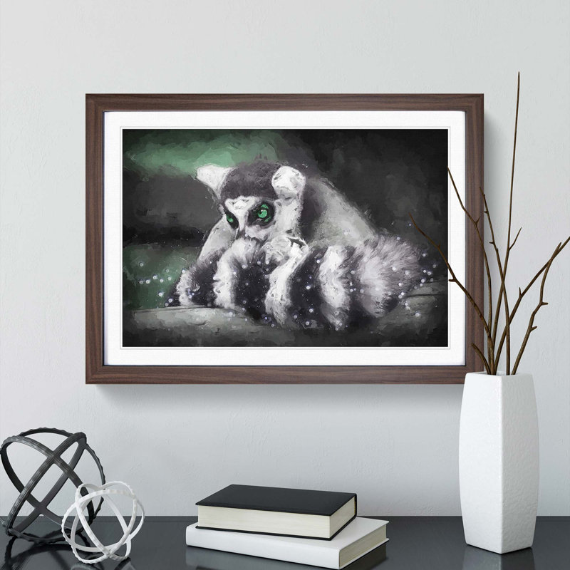 Ring-Tailed Lemur in Abstract - Picture Frame Painting Print, 35cm H x 50cm W x 2cm D, Walnut