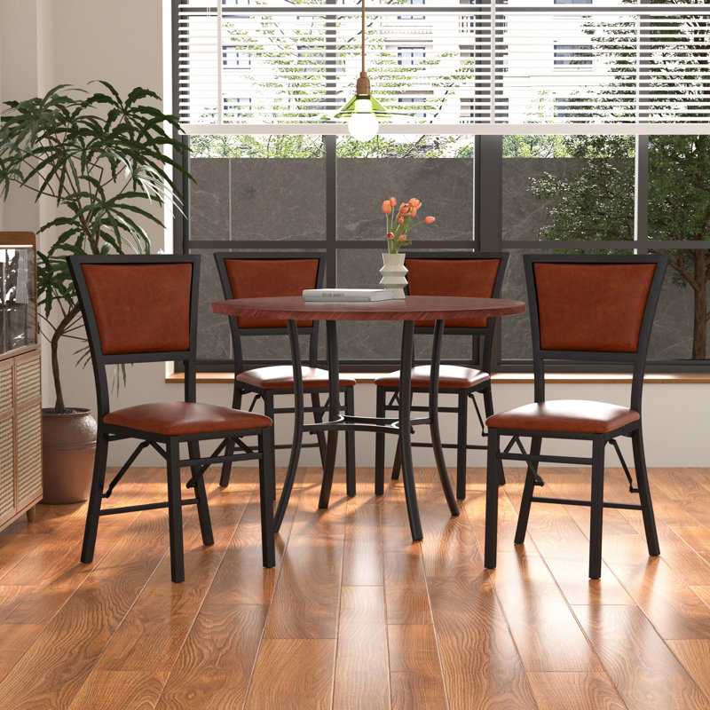 5-Piece Round Dining Table Set For 4, Mid Century Modern Small Kitchen Coffee Table And Folding Dining Chairs Set For Dining Room Kitchen Apartment