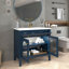 Lavabo de salle de bain de style milieu du siècle de 90,4 cm (35,6 po) avec verre à motifs et bande lumineuse à détecteur de mouvement, lavabo sur pied de style ferme avec rangement, meuble-lavabo haut de gamme pour salle de bain, bleu-1905302029