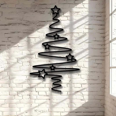 1pc Metal Christmas Tree Black Metal Christmas Tree Wall Art With Star Christmas Decor