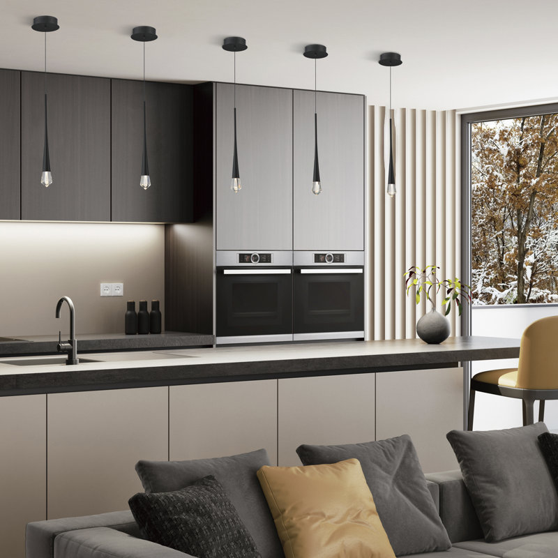 Ersida 1 - Light Gold LED Teardrop Pendant, Black