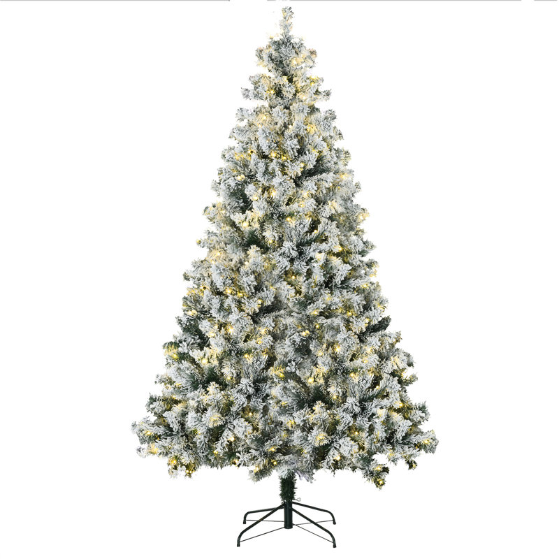 Arbre de Noël 1149 branches 7,5 pi, 550 lumières à DEL, conception floquée, arbre artificiel festif 7,5 pi, feuilles colorées, ornement de base stable