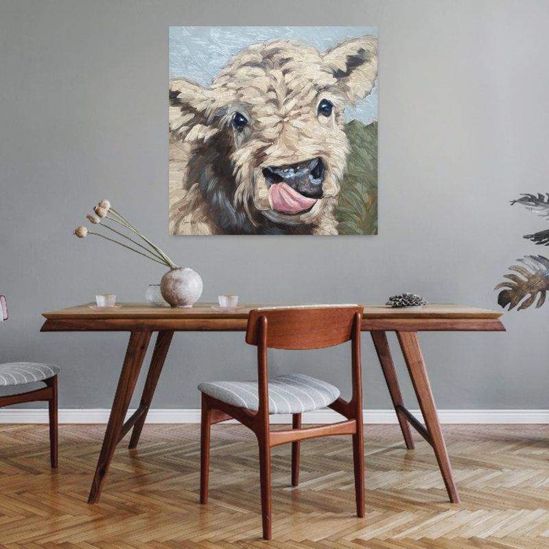 «Faire des amis», art contemporain abstrait de vache d'abeille, H 32 po x l 32 po
