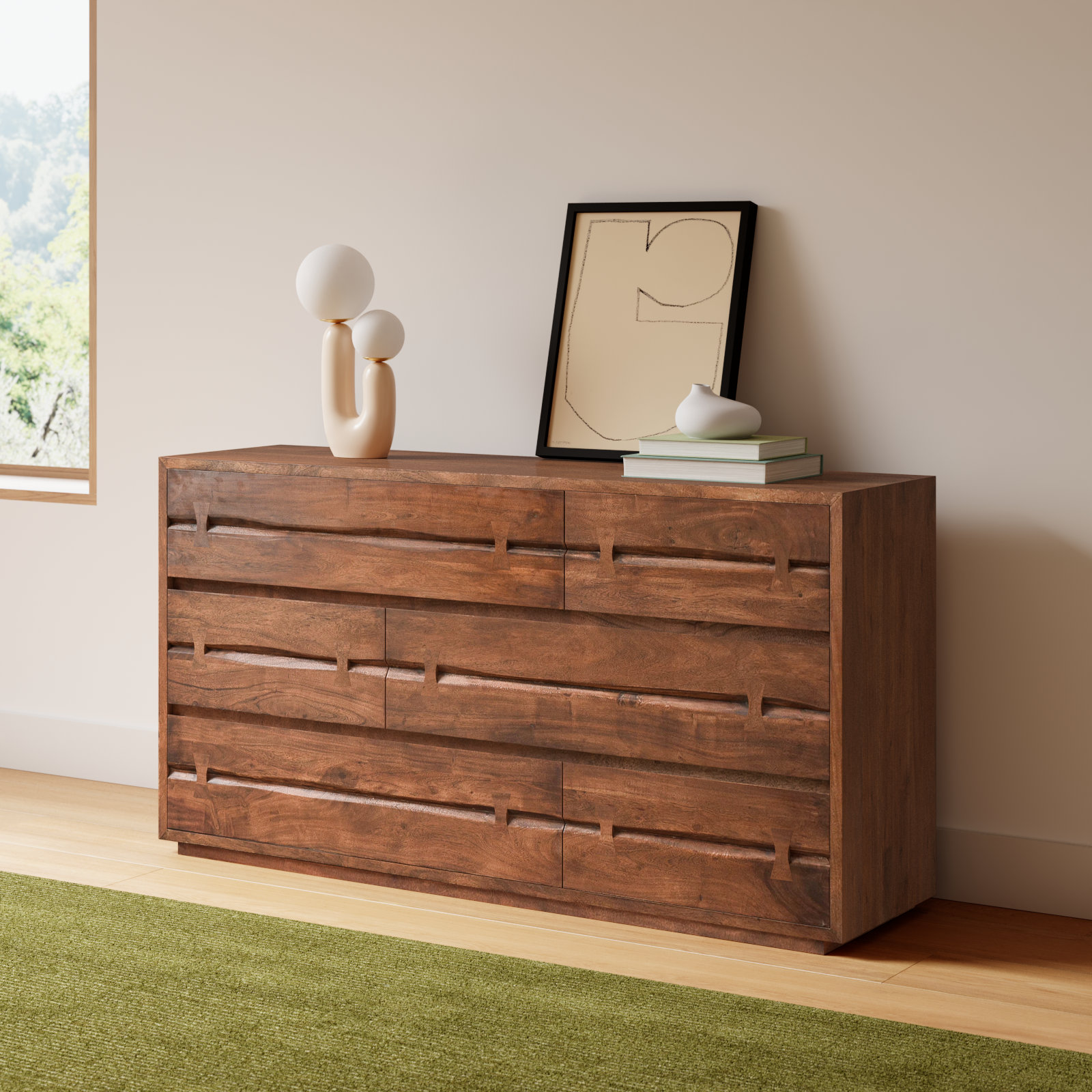Broughton 68" W 6-Drawer Solid Wood Standard Dresser