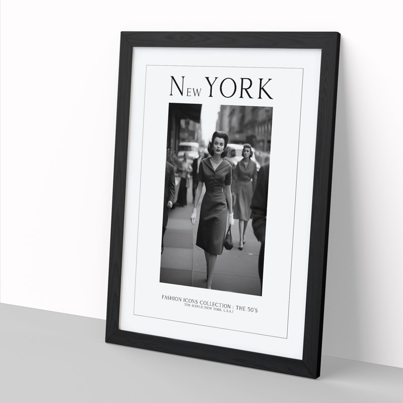 Fashion Travel Poster Woman New York USA - Single Picture Frame Print on Wood, 64cm H x 46cm W x 2cm D