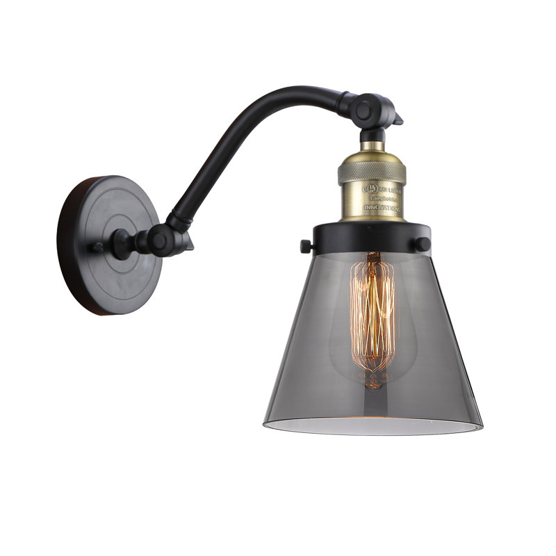 Applique murale 1 lumière Cone, Ampoule à DEL rétro de 6 watts, Fumé, Laiton antique noir