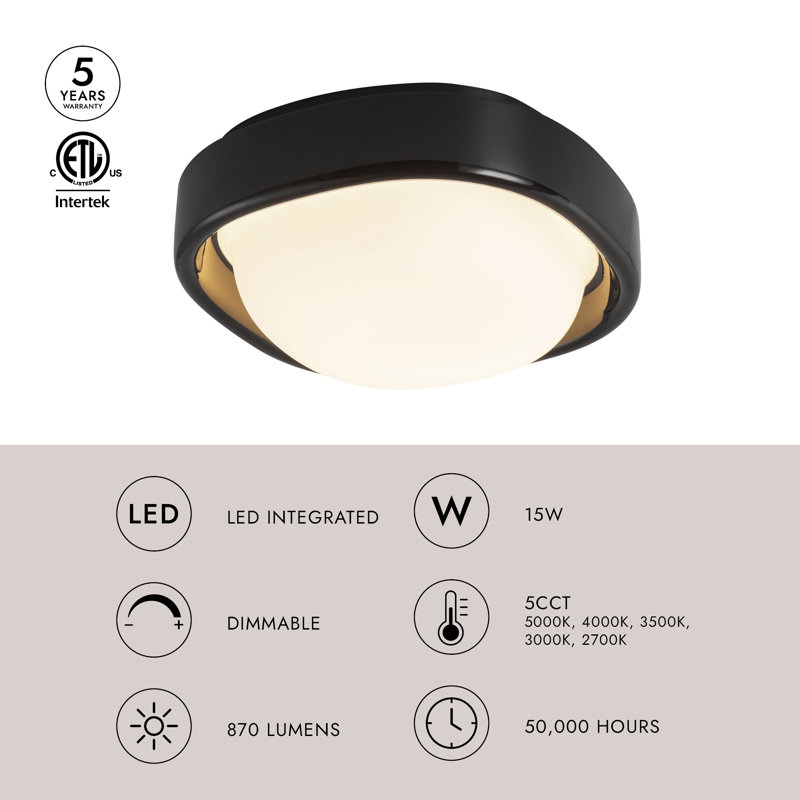 Pebble 8-in Silver dimmable LED Flush Mount, Brass