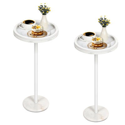 2-Pack Round Side Table with Marble Base White
