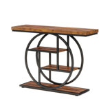 Ari 4 Tier Console Table, 41 Inch Rustic Brown Wood, Black Metal Frame