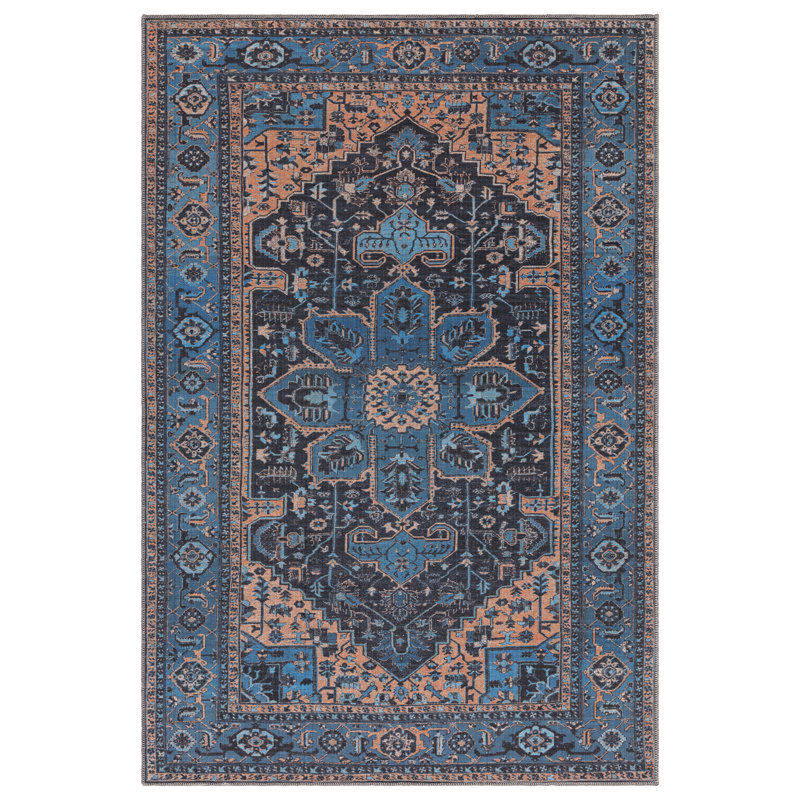 Mason Flatweave Blue/Orange Rug, Rectangle 200 x 290cm