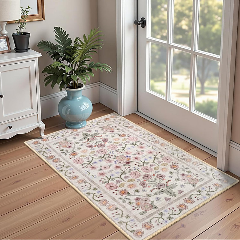 Large Oriental Floral Living Room Rug Washable Bedroom Rug Non-Slip Colorful Vintage Accent Floor Carpet For Home Decor