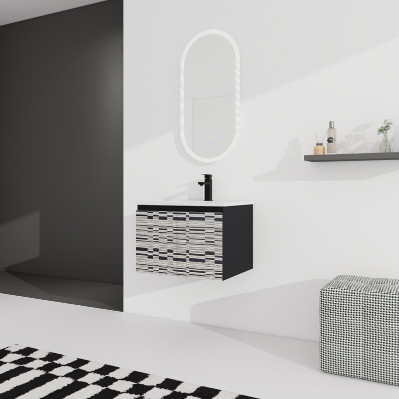 Meuble-lavabo flottant mural avec lavabo en céramique, 24"