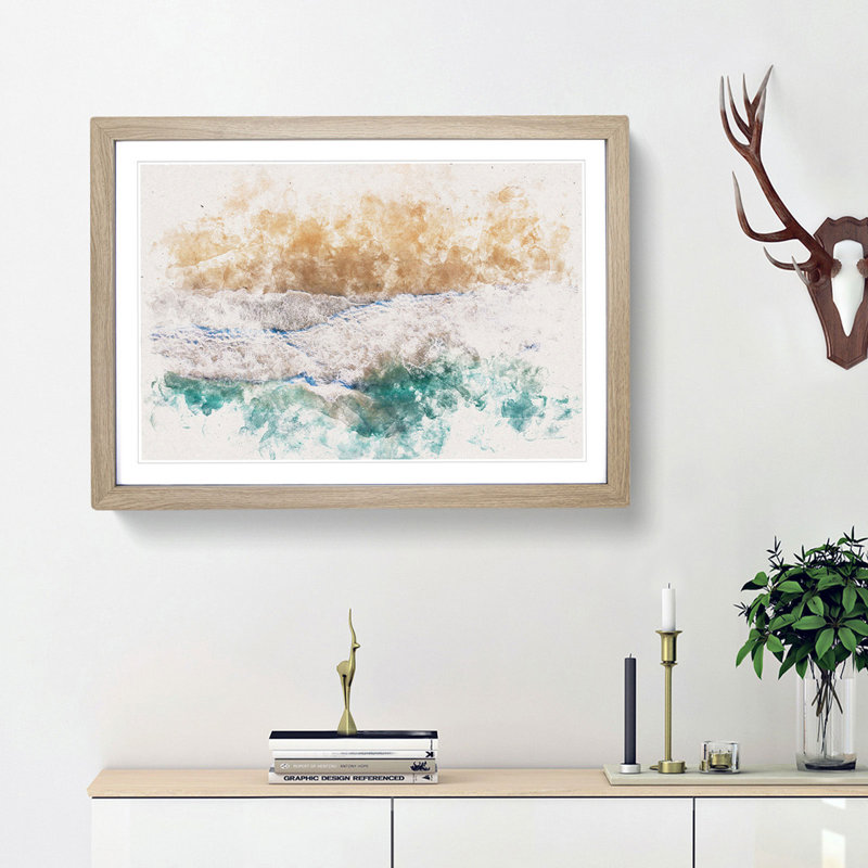 Huntington Beach California - Picture Frame Painting Print, Oak Framed, 40cm H x 60cm W x 2cm D