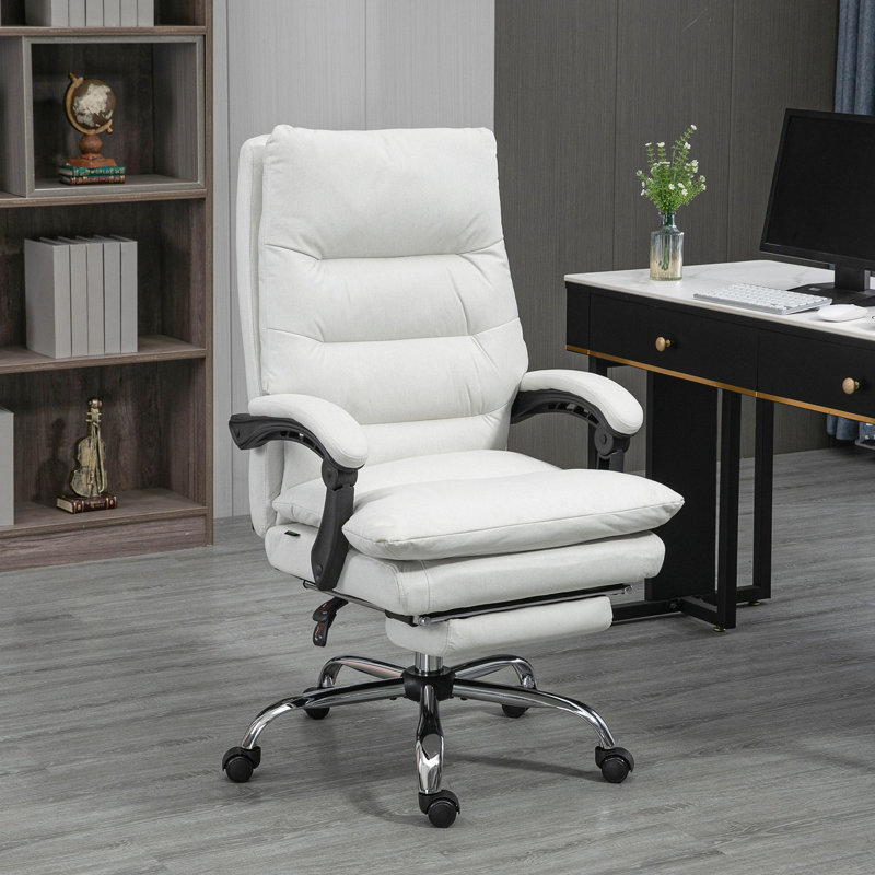 Chaise de bureau avec repose-pieds, double rembourrage, roues pivotantes, blanc crème, fauteuil chauffant et de massage lombaire inclus, fauteuil inclinable chauffant, blanc pour le soutien du cou