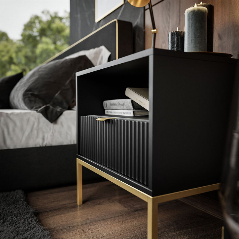 Leesport 54cm W Manufactured Wood Bedside Table, Matte Black