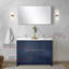 Meuble-lavabo double bleu marine l 48 po x P 20 po, comptoir en quartz blanc, robinet en nickel brossé et miroir de 43 po-137446367