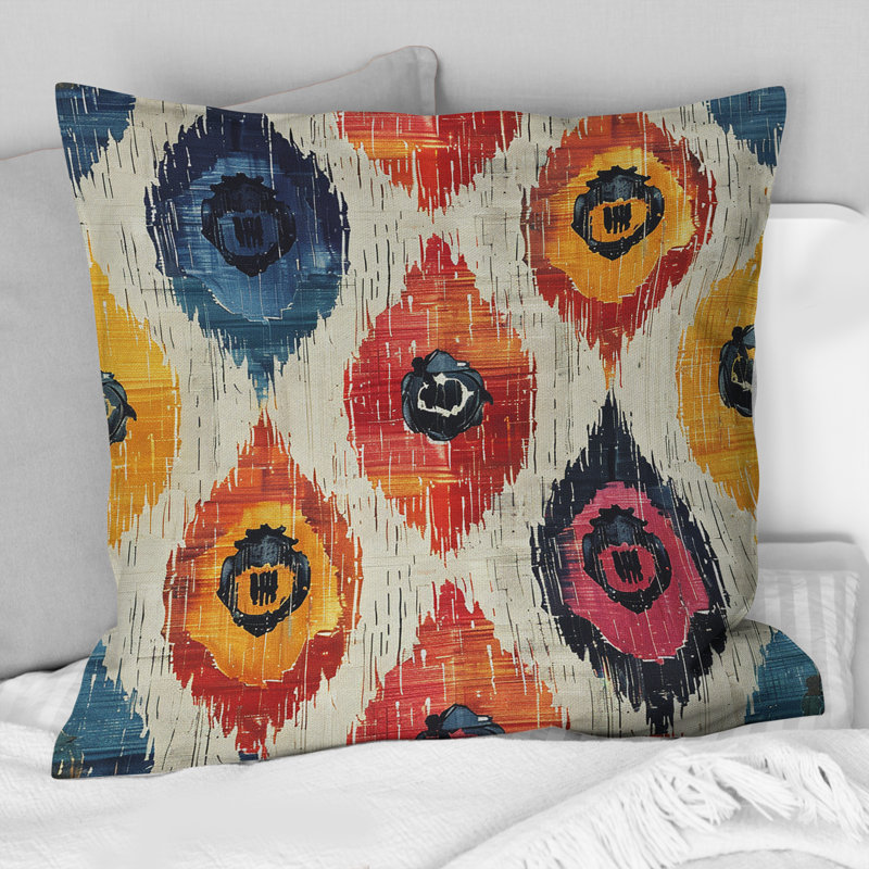 Coussin décoratif rétro rouge et noir géométrique I, H 16 po x l 16 po