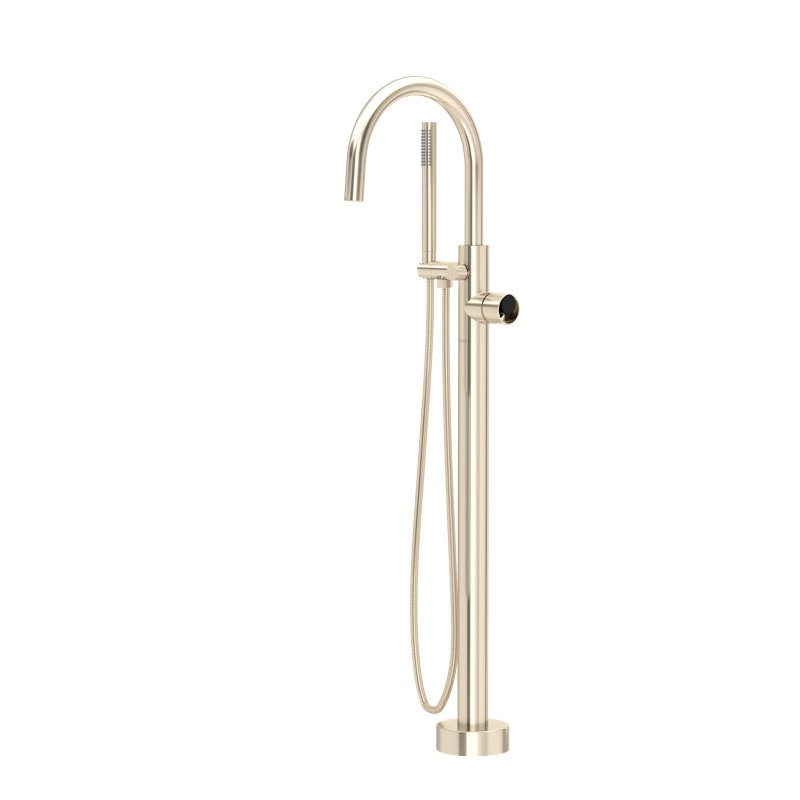 Eclissi Single Hole Floor Mount Tub Filler Trim with C-Spout, Satin Nickel/Matte Black