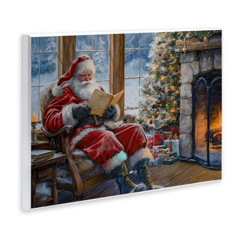 Père Noël lisant par Fire Canvas par Imagine It Images, H 13 po x l 19 po