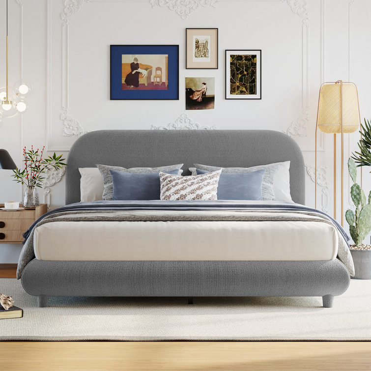 Latitude Run® Teddy Fleece Queen Size Upholstered Platform Bed With Thick  Fabric, Solid Frame And Stylish Curve-Shaped Design