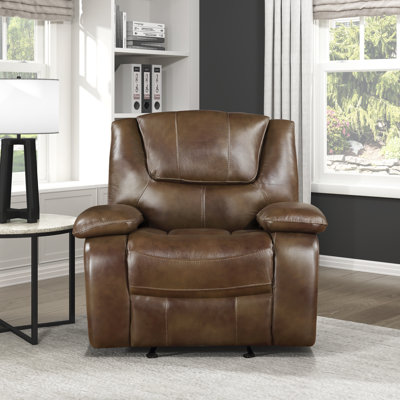 Mervela 39.5" Transitional Leather Glider Recliner with Top Grain Leather Upholstery, Pocket Coil Comfort & Gentle Gliding Motion