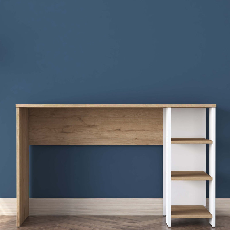 Bureau d'étude moderne avec nombreuses tablettes, noyer et blanc, 47,2 po x 29,0 po x 17,7 po | 100% aggloméré mélaminé de qualité E1 | Élégant et fonctionnel, il peut être fixé au mur et polyvalent pour les espaces de bureau à domicile et d'étude.