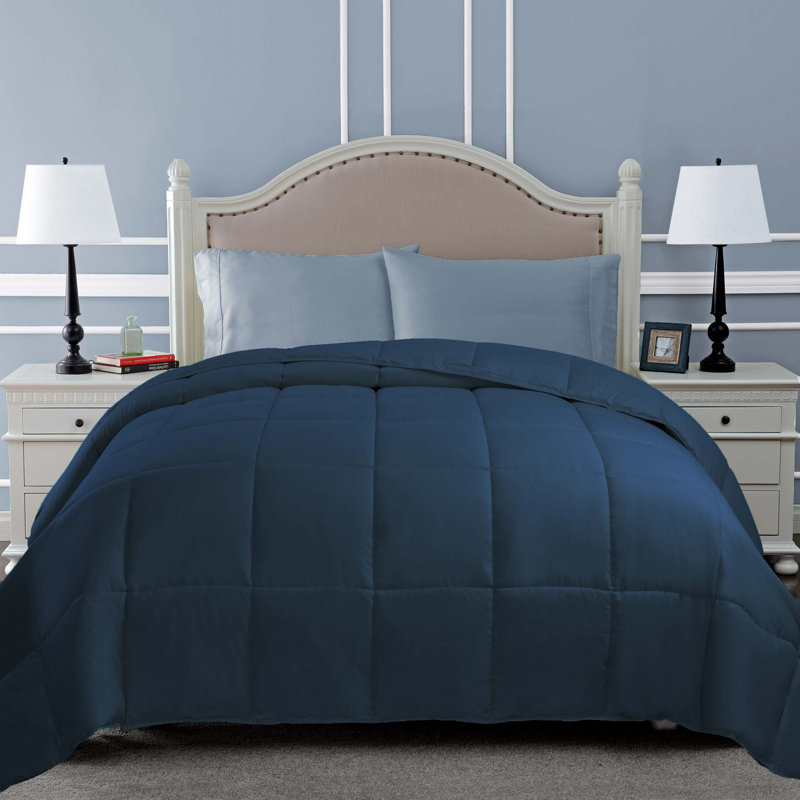 Édredon réversible en duvet synthétique hypoallergénique toutes saisons de poids moyen classique, Bleu