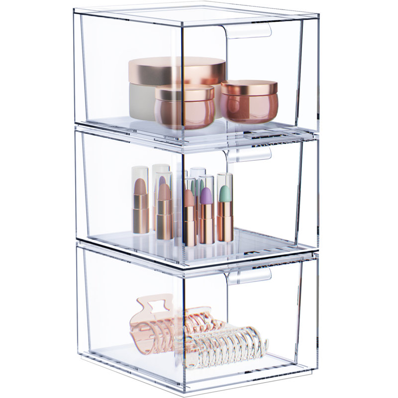  3 Pack Clear Stackable Acrylic Makeup Drawers and Vanity Organizers