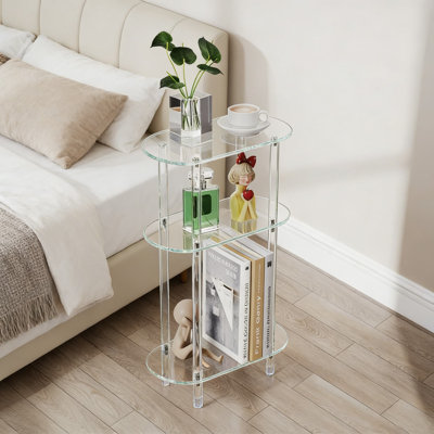 Ensemble de 2 tables de bout étroites modernes en acrylique transparent pour petits espaces, table de chevet compacte à 3 niveaux, avec table de chevet compacte pour la chambre à coucher, le salon, la salle de bain et le bureau
