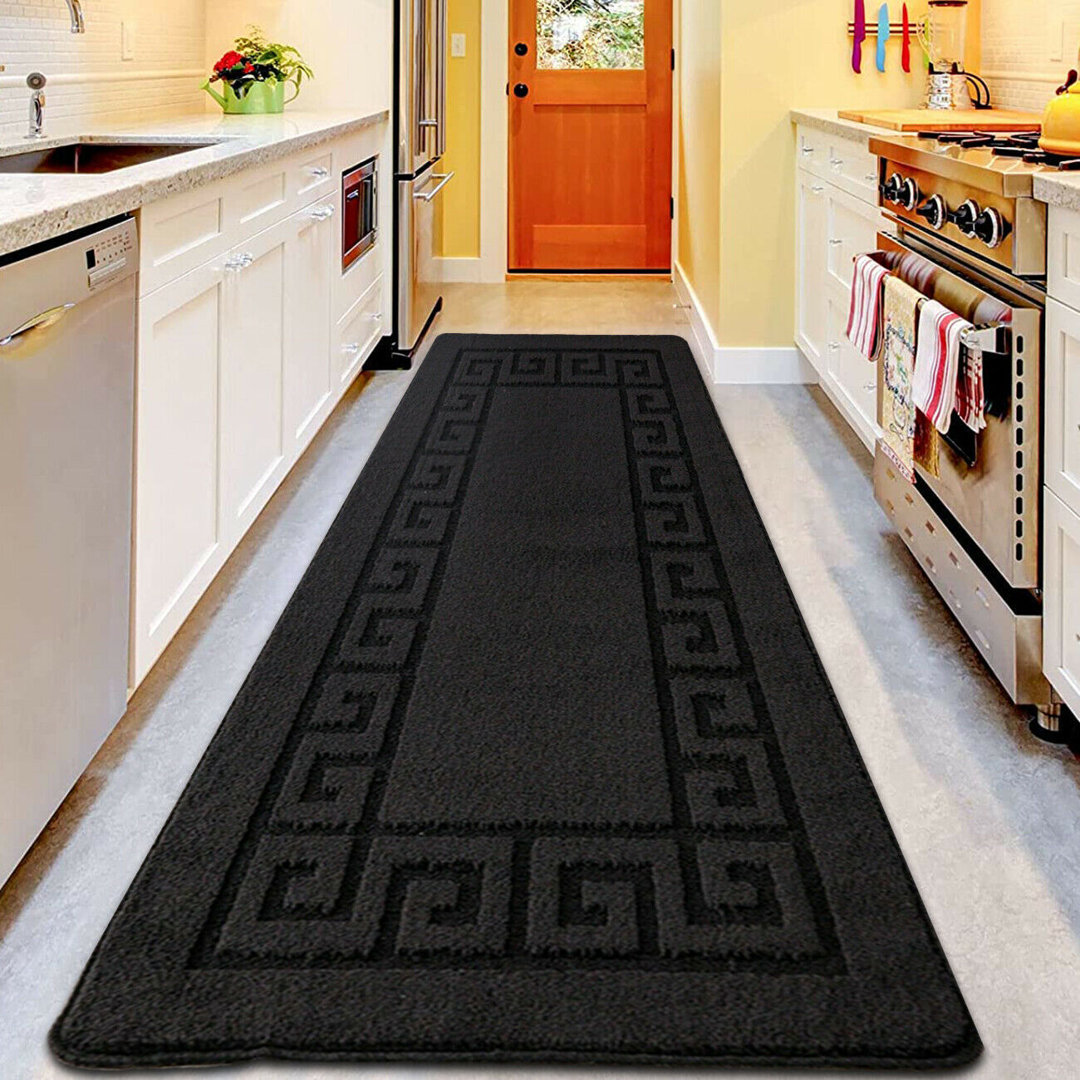 Black Plain Large Size House Rugs Lounge Machine Washable Non Slip Back Hall Runner