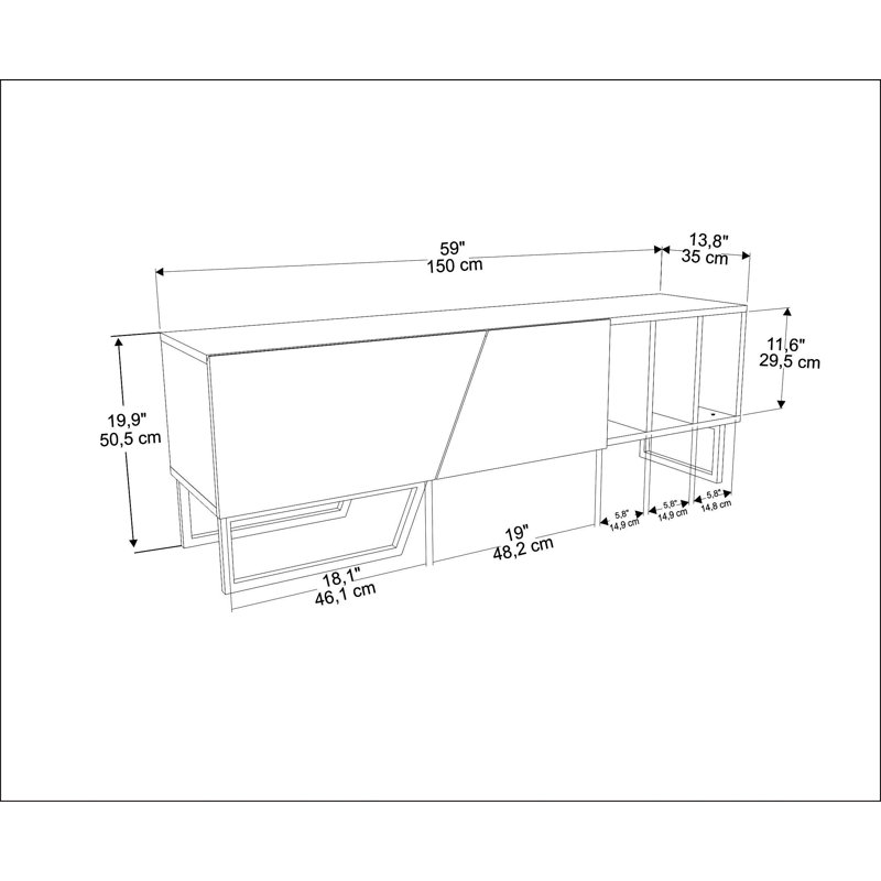 Devlyn 59" TV Stand for TVs up to 65", White/White Marble/Gold