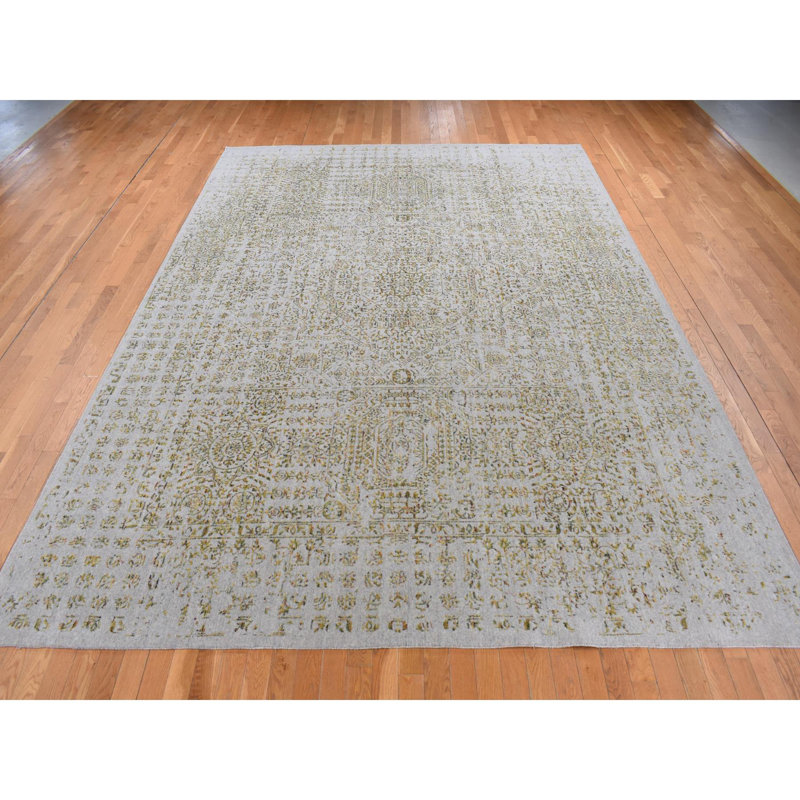 Tapis gris nouvel âge en soie 9 pi 10 po x 14 pi Atkison