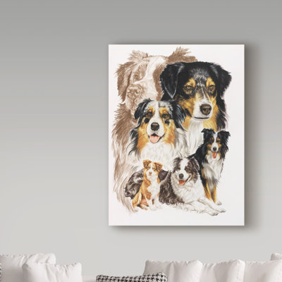 Adelphi 'Australian Shepherds Oil Painting Print on Wrapped Canvas' Graphic Art Print on Wrapped Canvas