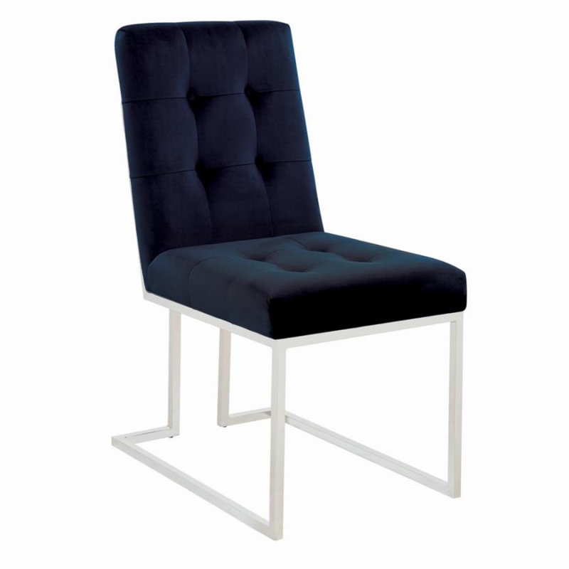 Persas Tufted Velvet Side Chair , Chrome, Ink Blue