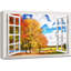 Automne, automne «Vue de la fenêtre des arbres d'automne rouges et orange, images de la nature, paysage rustique, détente, calme et ultra» sur-98449226