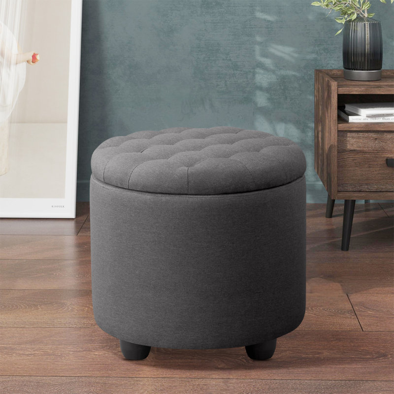 Petit repose-pieds capitonné avec rangement et capitonnage Modern, Tissu gris foncé