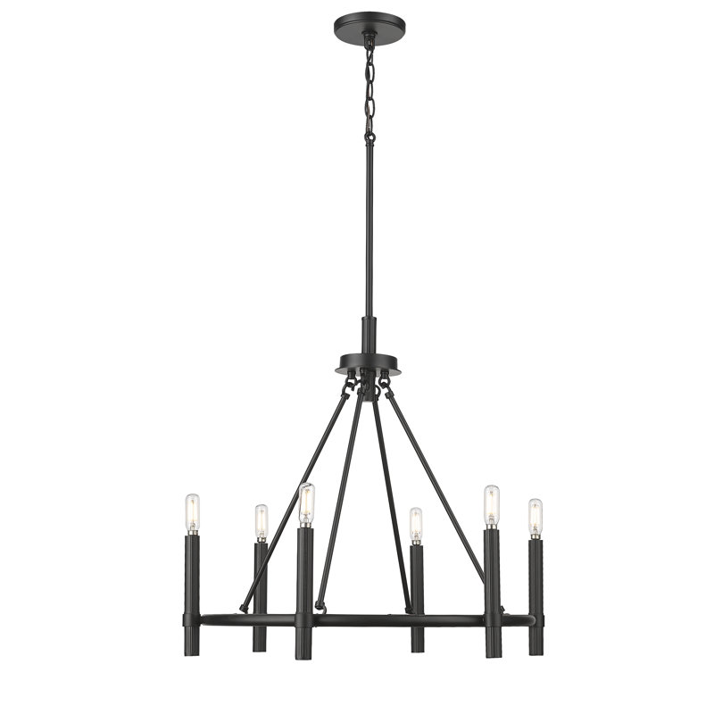 Skyva Chandelier - Matte Black, 23.25" H x 25" W x 25" D, 6