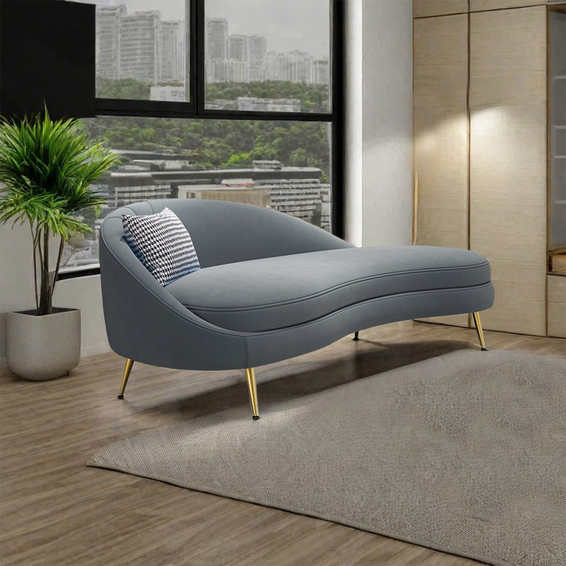 Méridienne confortable en velours de bois massif, Grey, Left Hand Facing