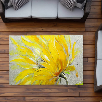 Yellow flower Contemporary Yellow Outdoor Area Rug for Home Decor