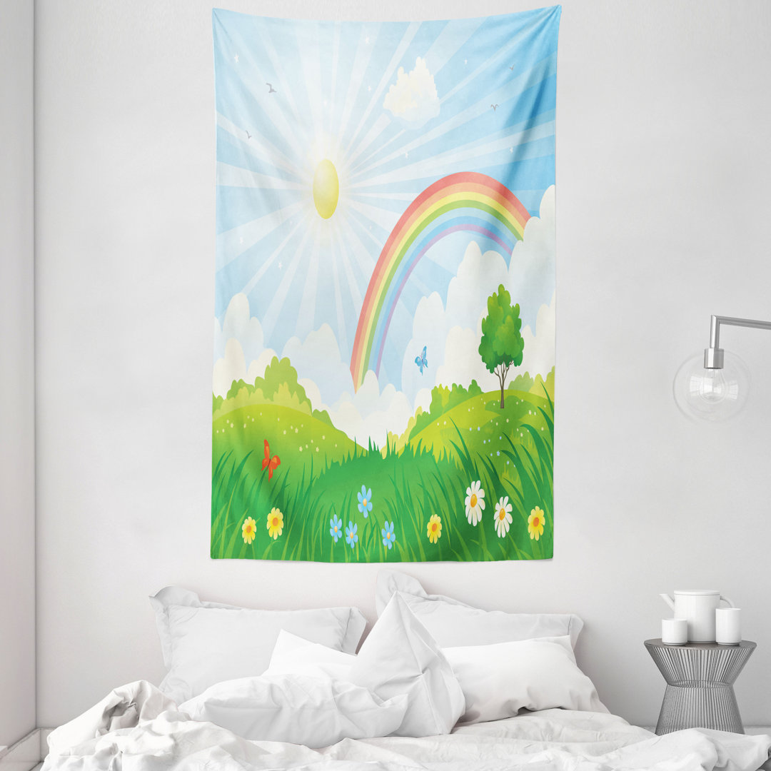 Wandteppich, Sonne und Regenbogenblumen, Multicolor