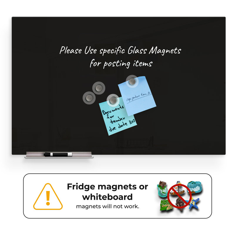 Bojorquez Wall Mounted Magnetic Glass Board, Black, 36" x 48"