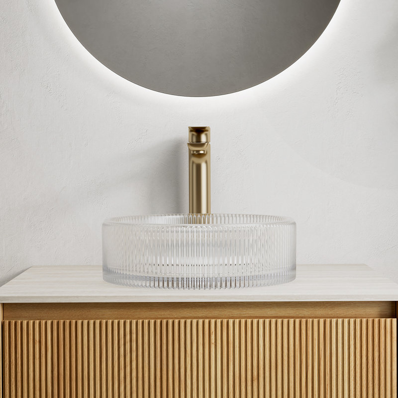 Lavabo de salle de bain rond en cristal 14 po sans robinet, transparent, Transparent