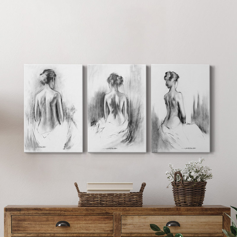 «Soft Silhouette I», ensemble de 3 reproductions sur toiles tendues, H 12 po x l 24 po x P 1 po