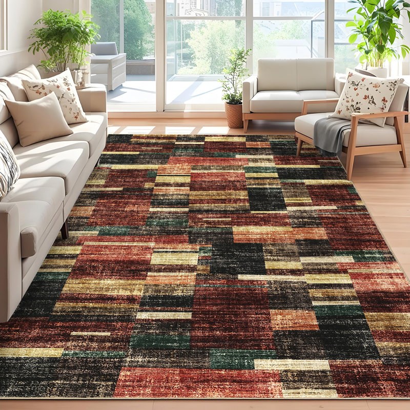 Geometric Area Rug Washable Non Slip Bedroom Rug Modern Rugs for Living Room Non Shedding Stain Resistant Carpet for Dining Room Office Classroom