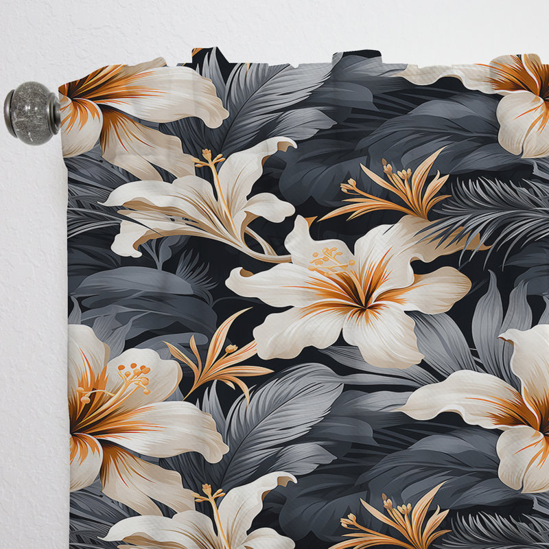 Motif tropical tropique monochrome III - Rideau floral - Rideau obscurcissant - 1 panneau, L 52 po x L 84 po